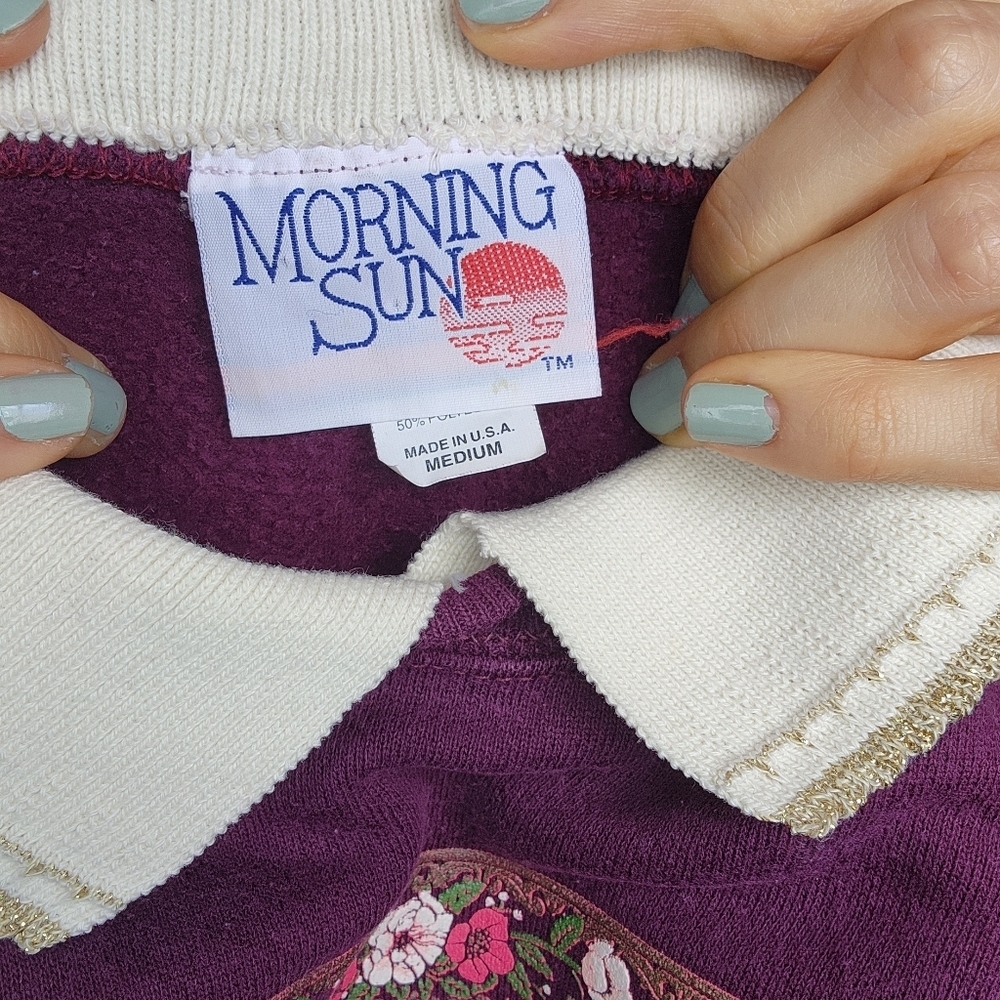 Morning Sun Vintage Collared Winter Crew Neck Sweater Size Medium - Picture 6 of 6